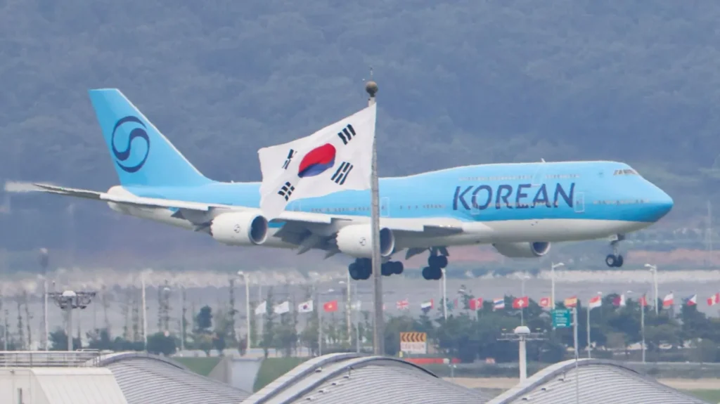 A chartered Korean Air passenger jet