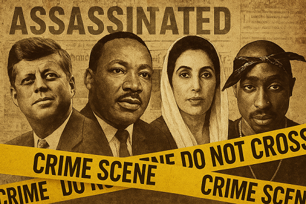 Collage of Assassinated Leaders and Icons – JFK, MLK, Benazir Bhutto, and Tupac - (AI Generated)